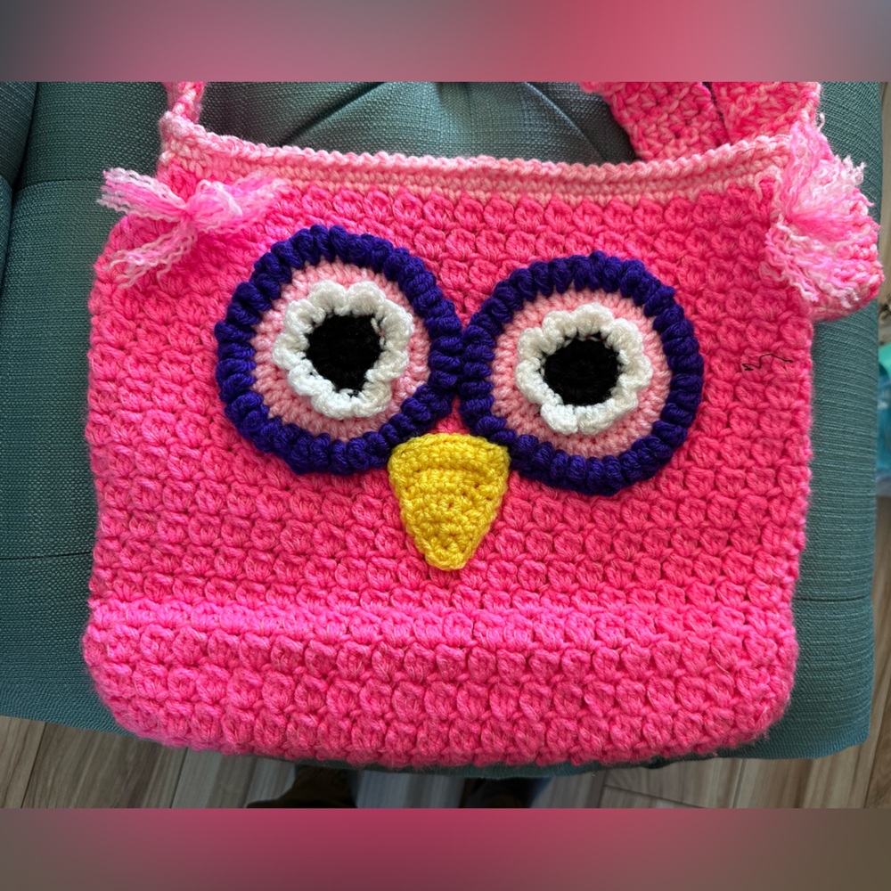 Handmade Crocheted Bag Owl Pink By Diane’s Crocheted Creations